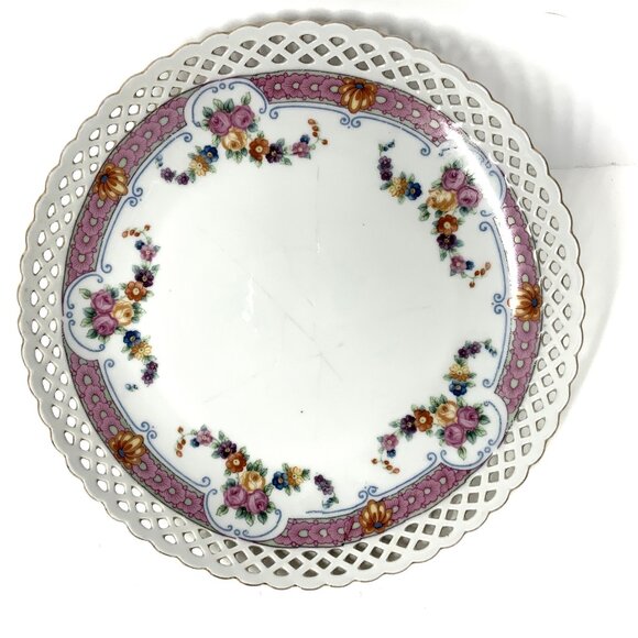 Ca 1920 Schumann Bavaria Dresden Plate Reticulated, Scalloped and Gold Leaf Edge - Picture 1 of 10